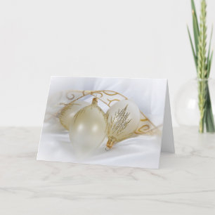 Christmas Gold Ornaments on White Satin  Holiday Card