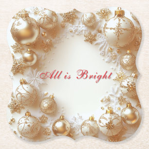 Christmas Gold Ornaments,Snowflakes All is Bright Paper Coaster
