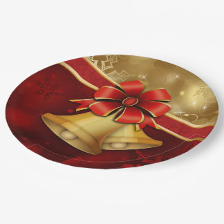 Christmas Gold Red Bell Paper Plate
