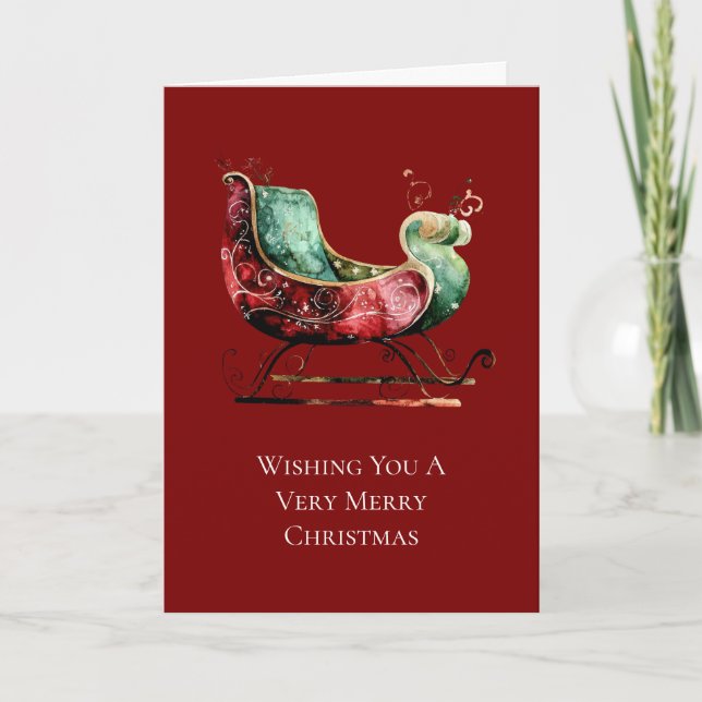 Christmas Gold Red Green Sleigh Card (Front)