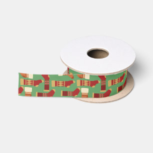 Christmas Gold, Red, Green Socks    Satin Ribbon