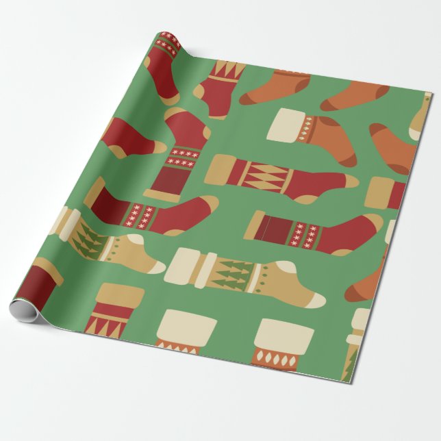 Christmas Gold, Red, Green Socks   Wrapping Paper (Unrolled)