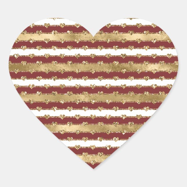 Christmas Gold Red White Stripes Glitter Hearts Heart Sticker (Front)