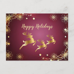 Christmas Gold Reindeers Red Pink winter holidays Postcard