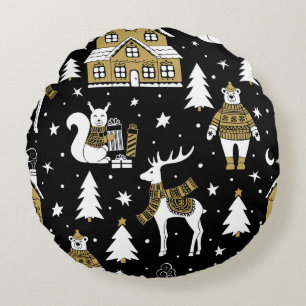Christmas Gold Round Pillow