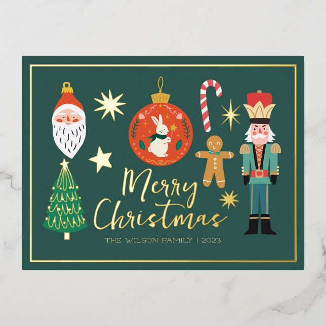 Christmas Gold Santa Nutcracker Cute Santa  Foil Invitation Postcard (Front)