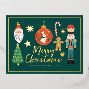 Christmas Gold Santa Nutcracker Cute Santa  Foil Invitation Postcard