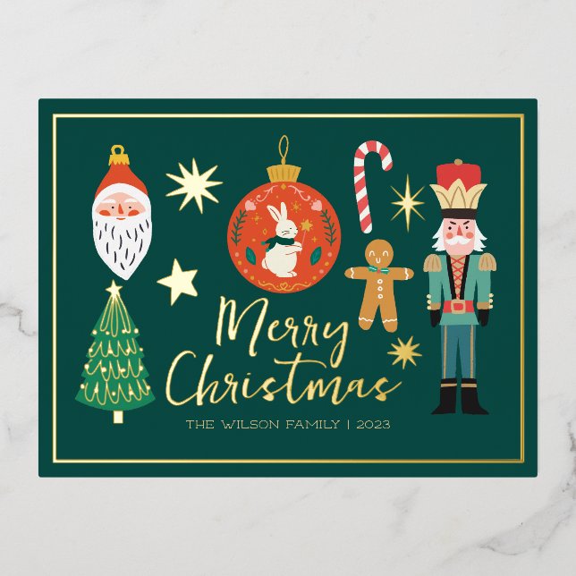 Christmas Gold Santa Nutcracker Cute Santa  Foil Invitation Postcard (Front)