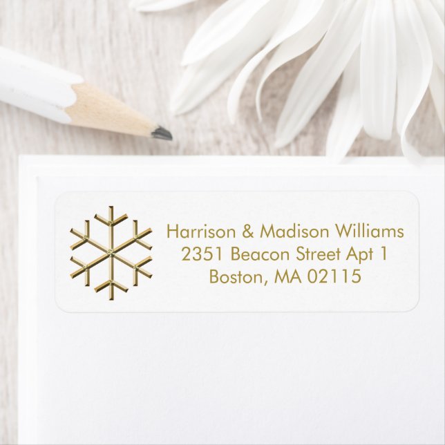 Christmas gold snowflake custom Return Address  (Insitu)