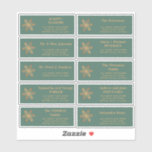 Christmas gold snowflake green address labels<br><div class="desc">Personalized Christmas mailing individual name and address shipping labels with an elegant gold copper snowflake and a chic trendy bold typography script over a green background.</div>
