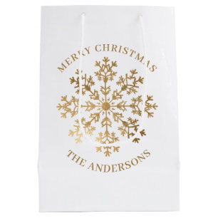 Christmas Gold Snowflake Name Medium Gift Bag