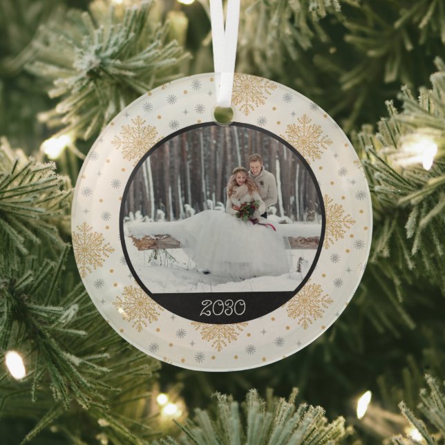 Christmas Gold Snowflake | Photo & Year Keepsake Glass Ornament (Insitu)