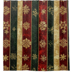Christmas Gold Snowflake Red Green Stripes