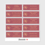 Christmas gold snowflake red guest address labels<br><div class="desc">Personalized Christmas mailing individual name and address shipping labels with an elegant gold copper snowflake and a chic trendy bold typography script over a red background.</div>