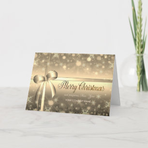Christmas Gold Snowflakes, Bow ,Company Greeting Holiday Card
