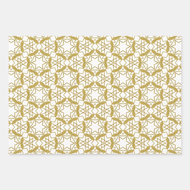 Christmas Gold Snowflakes Luxury Pattern Yellow Wrapping Paper Sheet (Front 3)