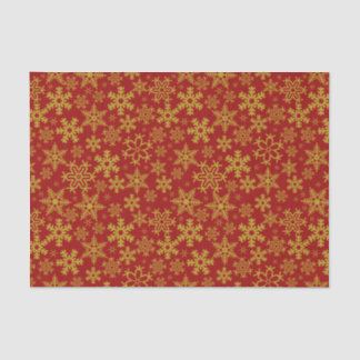Christmas Gold Snowflakes over Red Background Tissue Paper