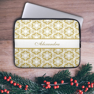 Christmas Gold Snowflakes Pattern Personalized Laptop Sleeve
