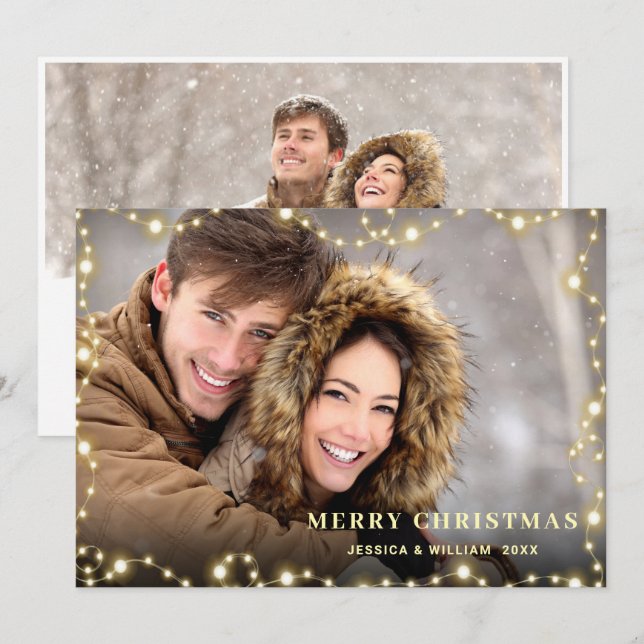 Christmas Gold Sparkle 2 PHOTO Greeting Holiday Card (Front/Back)