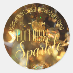Christmas Gold Sparkle Modern Script Classic Round Sticker