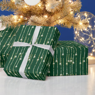 Christmas Gold Sparkling Lights On Green Wrapping Paper
