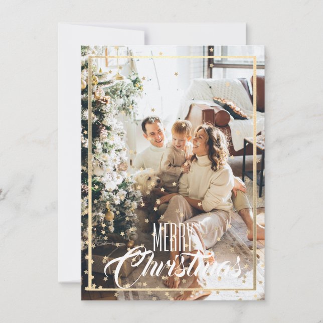 Christmas gold star confetti photo holiday card (Front)