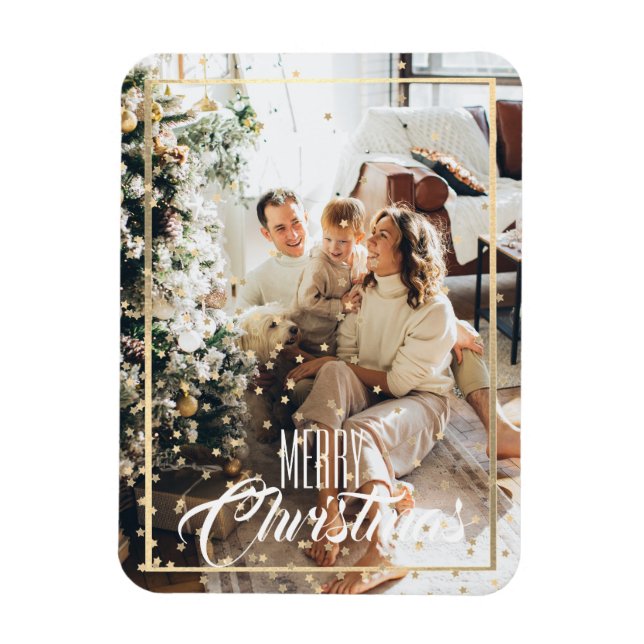 Christmas gold star confetti photo holiday magnet (Vertical)
