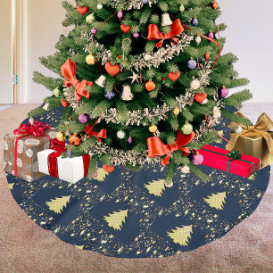 Christmas Gold Stars and Tree with Baubles Brushed Polyester Tree Skirt