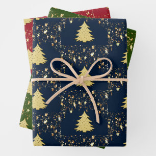 Christmas Gold Stars and Tree with Baubles, ZSSG Wrapping Paper Sheet