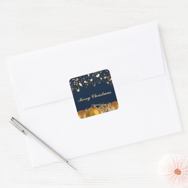 Christmas Gold Stars, Baubles, Tree and Message Square Sticker (Envelope)