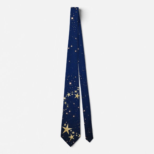 Christmas Gold Stars on Blue  Tie (Front)