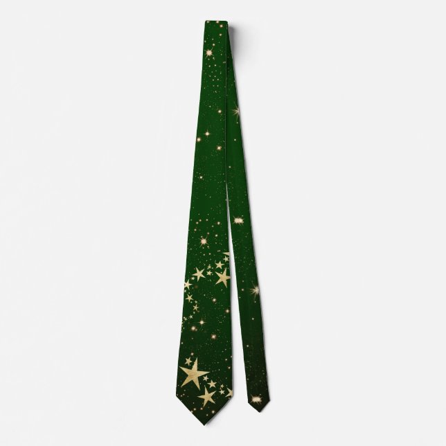 Christmas Gold Stars on Green  Neck Tie (Front)