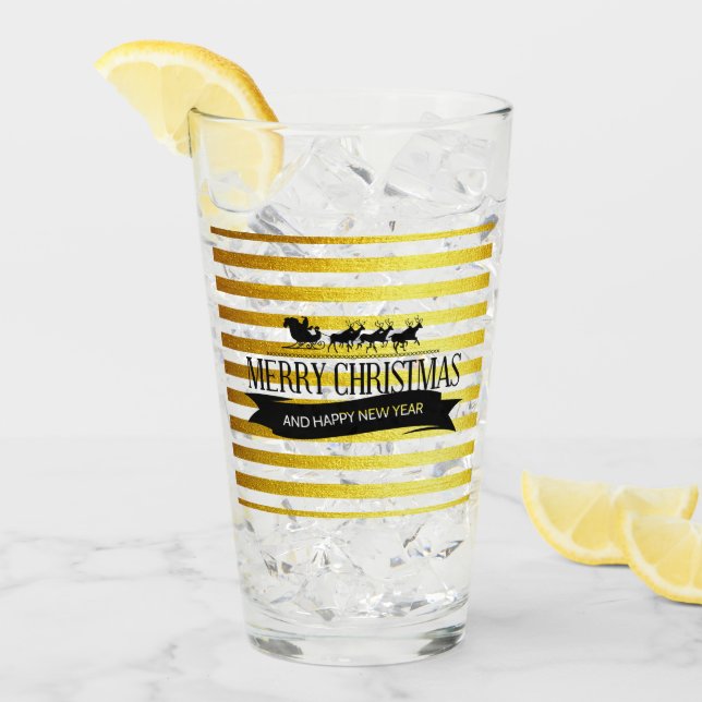 Christmas Gold Striped Glass Tumbler (Front Ice)