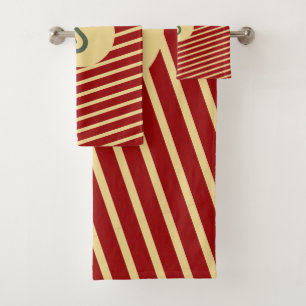 Christmas Gold stripes red matching family Custom Bath Towel Set