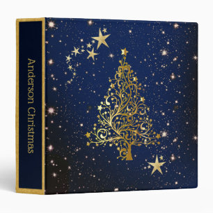 Christmas Gold Tree on Blue Custom Binder
