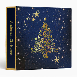 Christmas Gold Tree on Blue Custom Binder