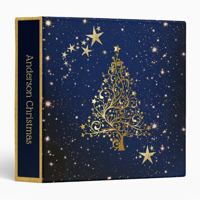 Christmas Gold Tree on Blue Custom Binder (Front/Spine)