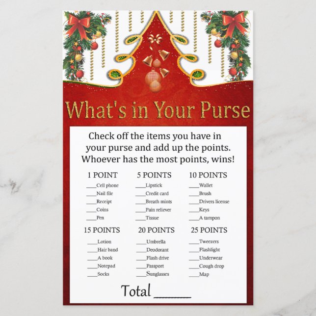 Christmas Gold Tree What's in your purse game (Front)