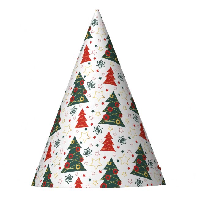 Christmas Gold Twinkle Starry Pines Party Hat (Front)