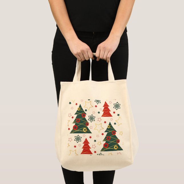 Christmas Gold Twinkle Starry Pines Tote Bag (Front (Product))