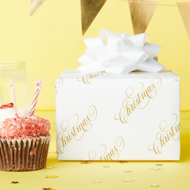 Christmas Gold Typography Pattern Wrapping Paper (Birthday Party)