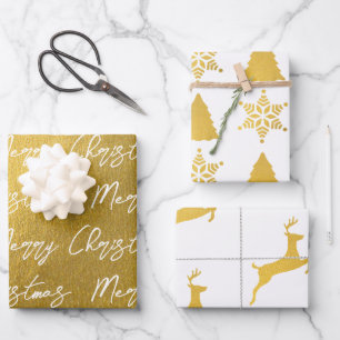 Christmas Gold & White Pattern Wrapping Paper Sheet