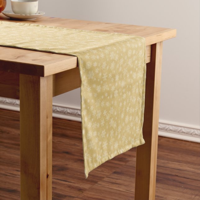 Christmas Gold,white Snowflakes Short Table Runner (In Situ)