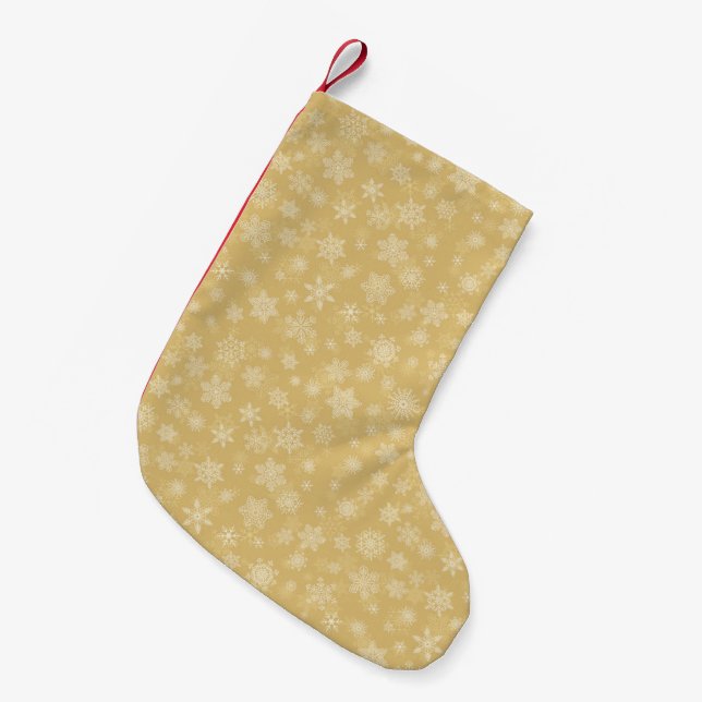 Christmas Gold,white Snowflakes Small Christmas Stocking (Front (Hanging))