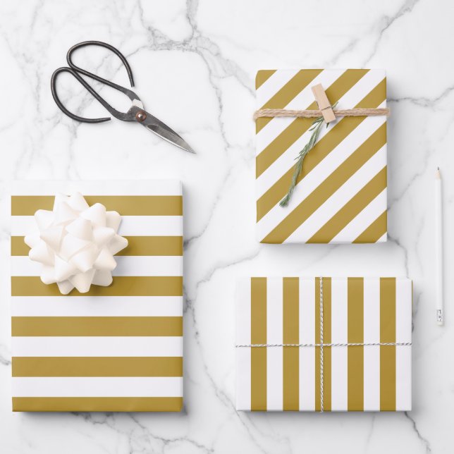 Christmas gold & white striped  Wrapping Paper Sheet (Front)