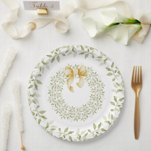 Christmas Gold Wreath Elegant Country Holiday Paper Plate