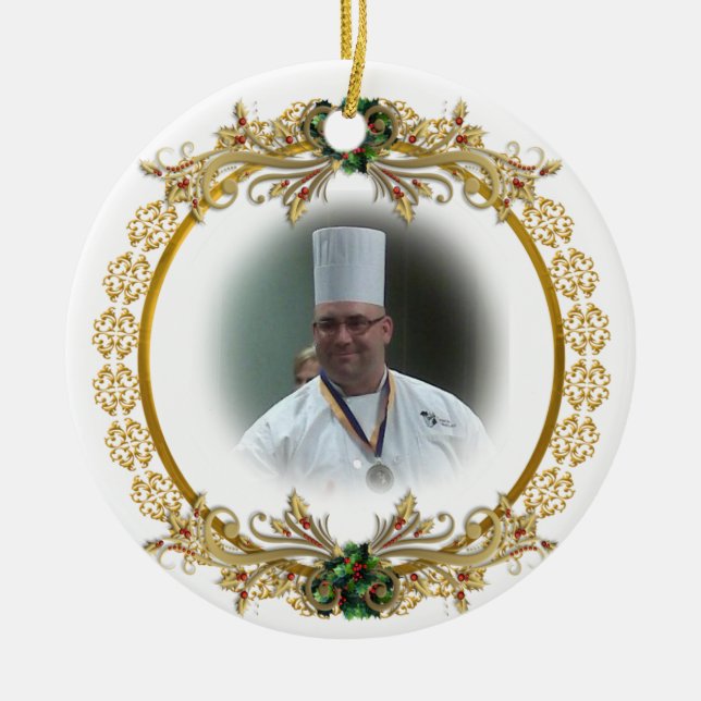 Christmas gold wreath Photo ornament, Ceramic Ornament (Front)
