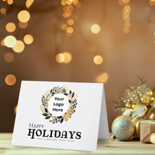 Christmas Gold Wreath QR Code Corporate Happy Holiday Card