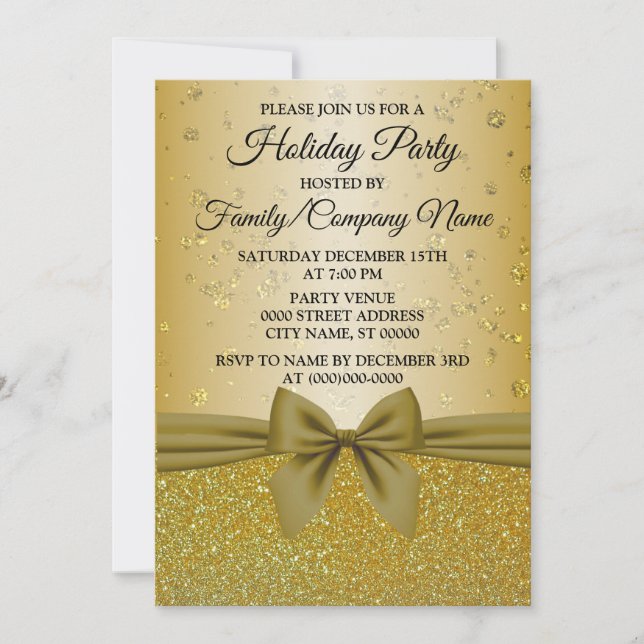Christmas Golden Glitter Holidays Party Invitation (Front)