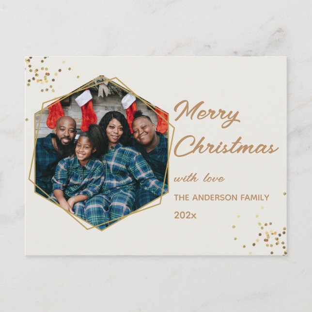 Christmas Golden Hexagon Photo Postcard (Front)